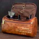 Custom Engraved Leather Toiletry Bag - Personalized Birthday Gifts For Husband - For The Man I Love