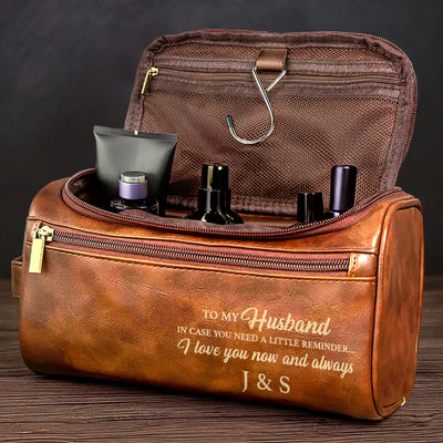 Custom Engraved Leather Toiletry Bag - Personalized Birthday Gifts For Husband - For The Man I Love