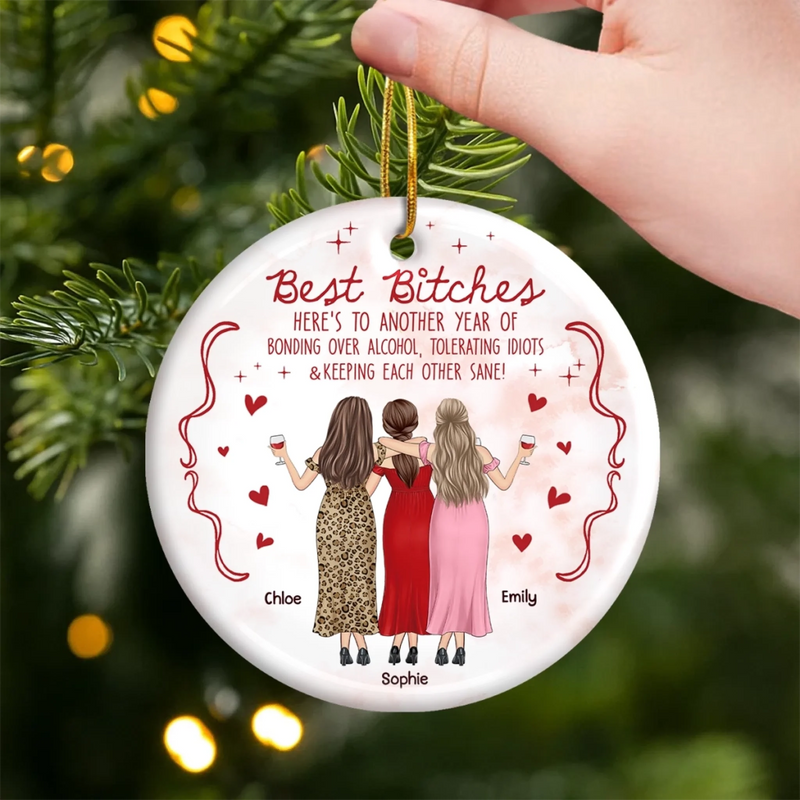 Custom Ceramic Ornament - Personalized Best Friend Christmas Birthday Gifts For Women, Besties, Sisters, BFF - Shining Through Every Season