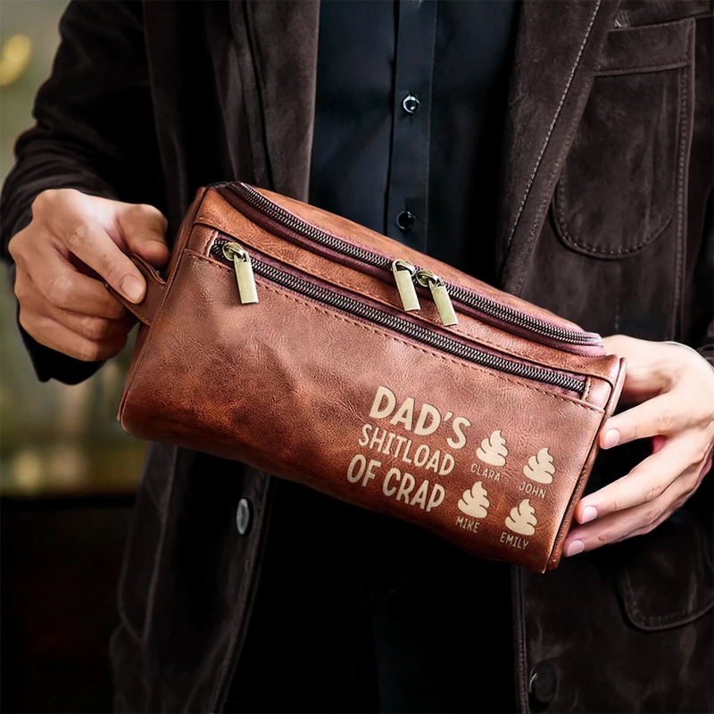 Custom Engraved Leather Toiletry Bag - Personalized Birthday Gifts For Dad, Grandpa - Love Passed From Heart To Heart