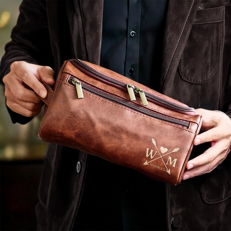 Custom Engraved Leather Toiletry Bag - Personalized Birthday Gifts For Dad, Brother, Grandpa, Husband - Proud Of You Always