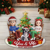 Custom Shaped Doormat - Personalized Anniversary Christmas Wedding Gifts For Husband And Wife, Dog Cat Lovers - Just Us, The Tree And The Dog