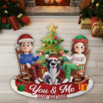 Custom Shaped Doormat - Personalized Anniversary Christmas Wedding Gifts For Husband And Wife, Dog Cat Lovers - Just Us, The Tree And The Dog