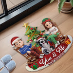 Custom Shaped Doormat - Personalized Anniversary Christmas Wedding Gifts For Husband And Wife, Dog Cat Lovers - Just Us, The Tree And The Dog