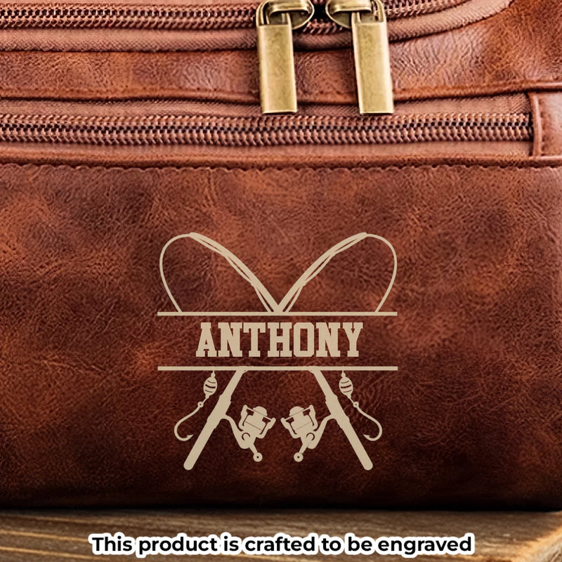 Custom Engraved Leather Toiletry Bag - Personalized  Christmas Birthday Fishing Gifts For Fisherman - For The Guy Who Never Misses A Bite