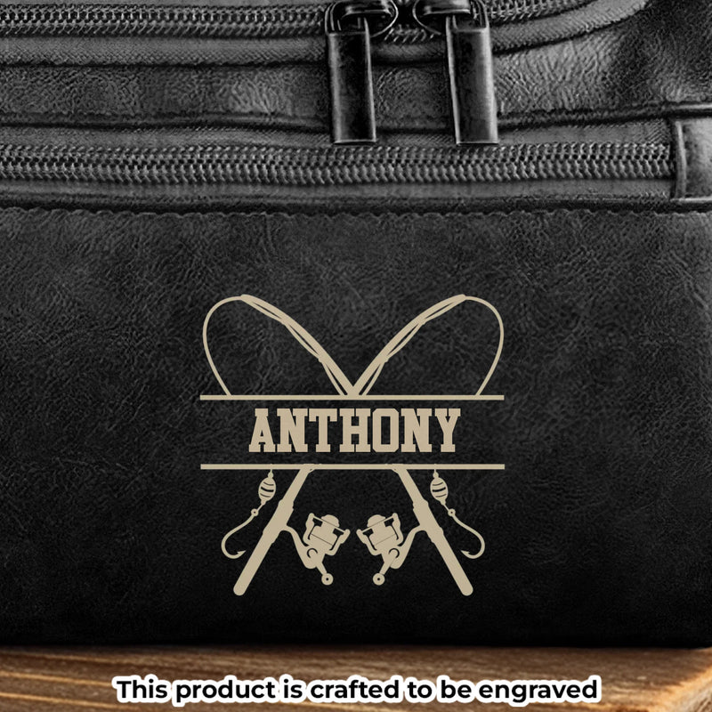 Custom Engraved Leather Toiletry Bag - Personalized  Christmas Birthday Fishing Gifts For Fisherman - For The Guy Who Never Misses A Bite