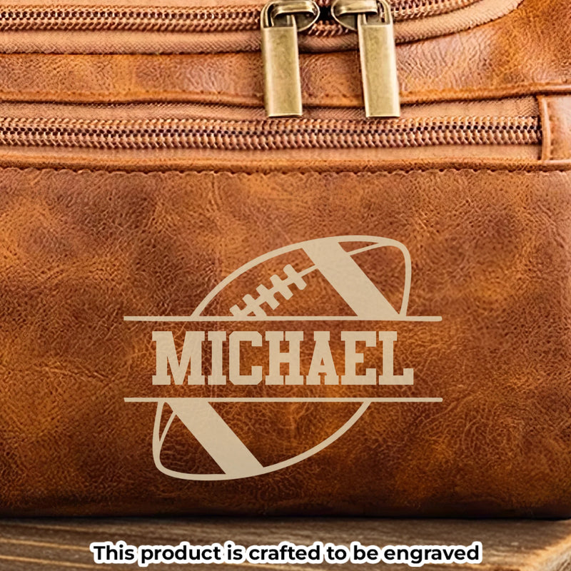 Custom Engraved Leather Toiletry Bag - Personalized  Christmas Birthday American Football Gifts For Football Lovers, Sports Fans, Sports Lovers - Keep Your Gear Game Strong