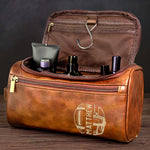 Custom Name Football Gifts for Men - Personalized Engraved Leather Toiletry Bag