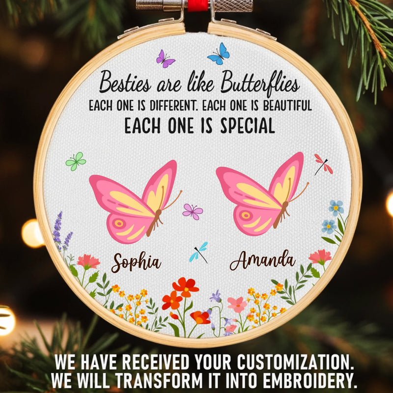Custom Embroidered Ornament - Personalized Best Friend Christmas Birthday Gifts For Women, Besties, Sisters, BFF - Wild Hearts Same Journey