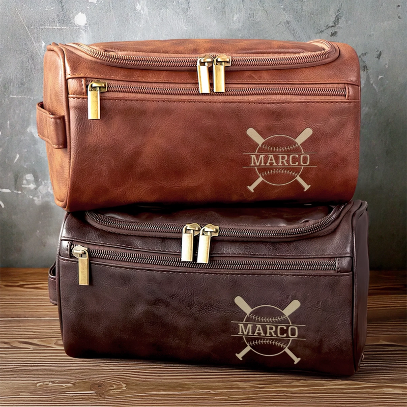 Custom Engraved Leather Toiletry Bag - Personalized  Christmas Birthday Baseball Gifts For Baseball Lovers, Sports Fans, Sports Lovers - Every Stitch Tells A Story