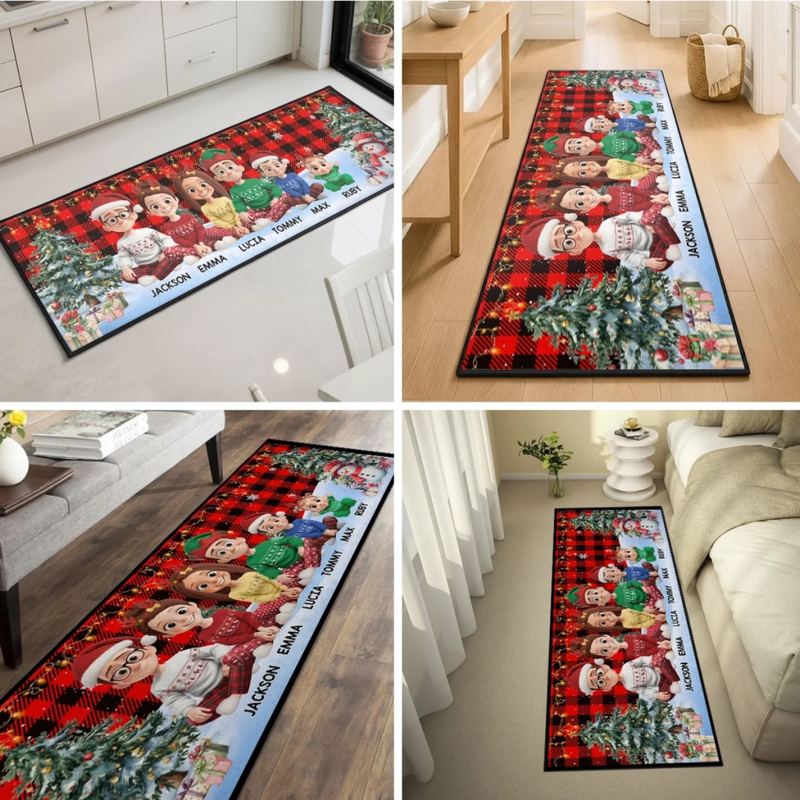 Custom Runner Rug - Personalized Christmas Birthday Gifts For Mom, Dad, Brother, Sister, Kids - Hearts Gather Under Christmas Lights