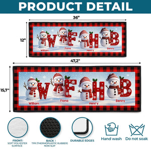 Custom Snowman Runner Rug - Personalized Christmas Birthday Gifts For Mom, Dad, Brother, Sister, Kids - Happiness Starts At Home