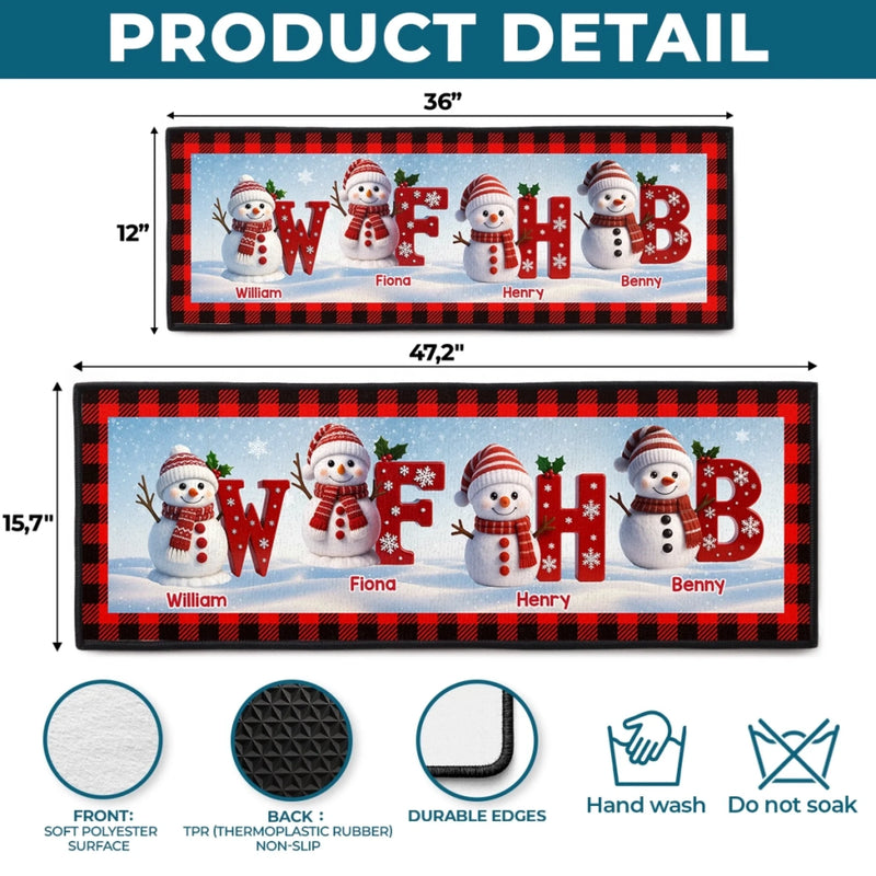 Custom Snowman Runner Rug - Personalized Christmas Birthday Gifts For Mom, Dad, Brother, Sister, Kids - Happiness Starts At Home