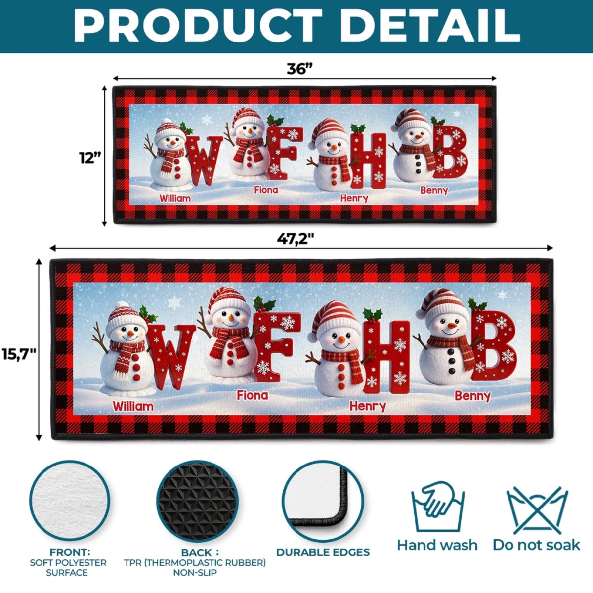 Custom Snowman Runner Rug - Personalized Christmas Birthday Gifts For Mom, Dad, Brother, Sister, Kids - Happiness Starts At Home