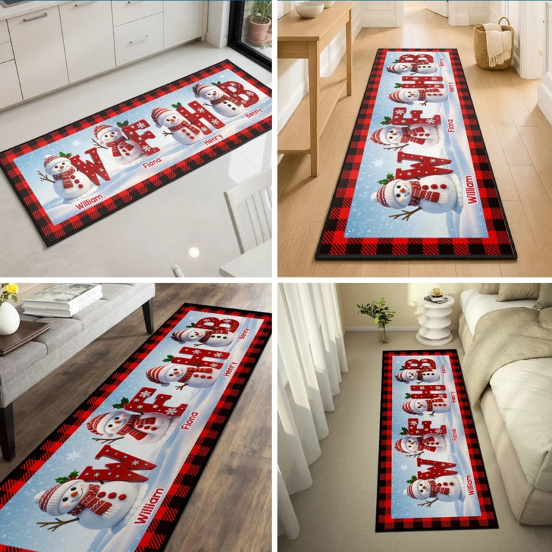 Custom Snowman Runner Rug - Personalized Christmas Birthday Gifts For Mom, Dad, Brother, Sister, Kids - Happiness Starts At Home
