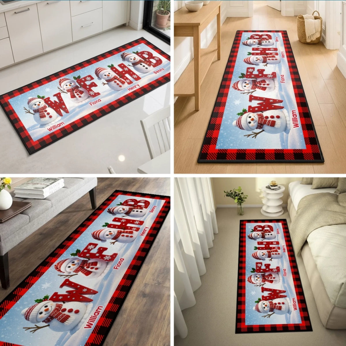 Custom Snowman Runner Rug - Personalized Christmas Birthday Gifts For Mom, Dad, Brother, Sister, Kids - Happiness Starts At Home