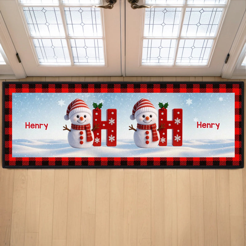 Custom Snowman Runner Rug - Personalized Christmas Birthday Gifts For Mom, Dad, Brother, Sister, Kids - Happiness Starts At Home
