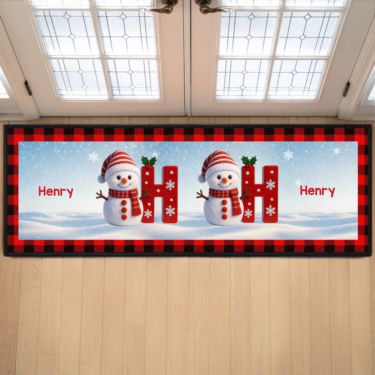Custom Snowman Runner Rug - Personalized Christmas Birthday Gifts For Mom, Dad, Brother, Sister, Kids - Happiness Starts At Home