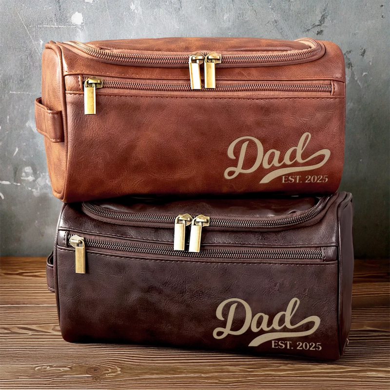 Custom Engraved Leather Toiletry Bag - Personalized Birthday Gifts For Dad, Grandpa - Strong Roots Gentle Hearts
