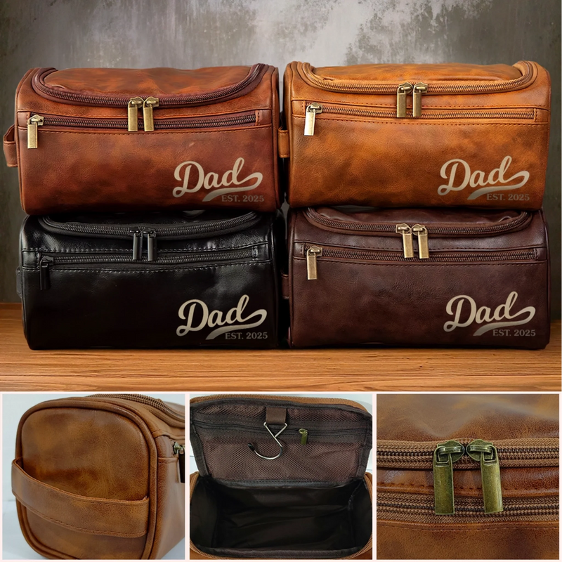 Custom Engraved Leather Toiletry Bag - Personalized Birthday Gifts For Dad, Grandpa - Strong Roots Gentle Hearts