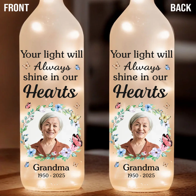 Custom Photo Memories Are Treasures That We Keep In Our Hearts - Memorial Personalized Custom Bottle Lamp - Sympathy Gift For Family Members