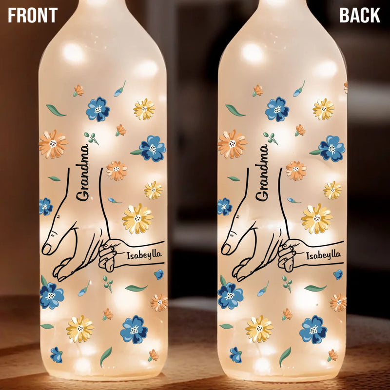 Her Hands May Be Small, But They Hold A World Of Love - Family Personalized Custom Bottle Lamp - Gift For Mom, Grandma