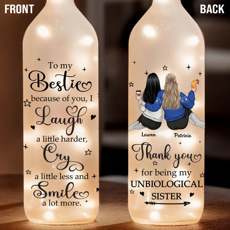 Thank You For Being My Unbiological Sister - Bestie Personalized Custom Bottle Lamp - Gift For Best Friends, BFF, Sisters