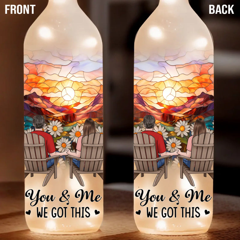 Custom Bottle Lamp - Personalized Anniversary Wedding Gifts For Husband And Wife, Him And Her - Love Shines Bright At Sunset