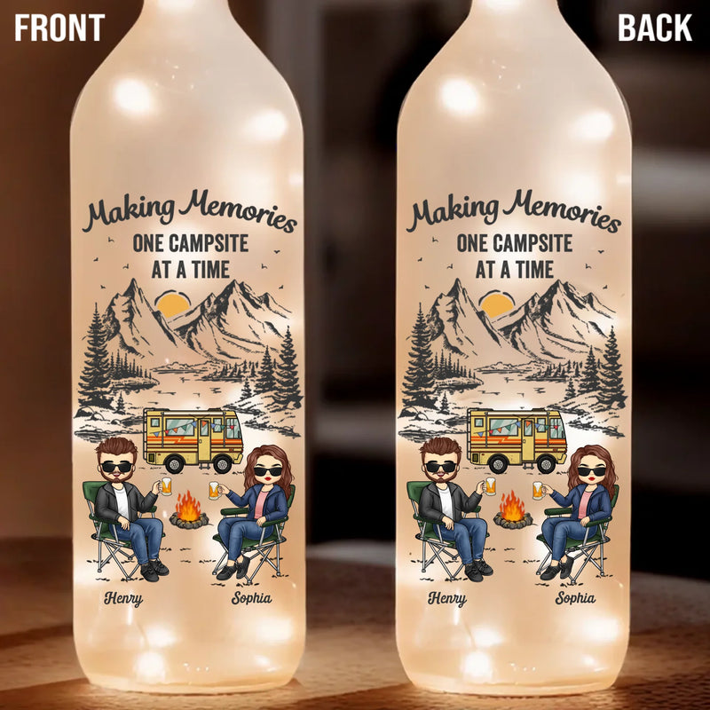 Life Is Better Around The Campfire - Couple Personalized Custom Bottle Lamp - Gift For Husband Wife, Camping Lovers
