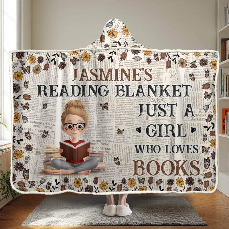 Custom Snuggle Blanket, Hoodie Blanket - Personalized Christmas Bookish Gifts For Book Lovers, Bookworms, Readers - For The Girl Who Lives Between Pages
