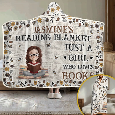 Custom Snuggle Blanket, Hoodie Blanket - Personalized Christmas Bookish Gifts For Book Lovers, Bookworms, Readers - For The Girl Who Lives Between Pages