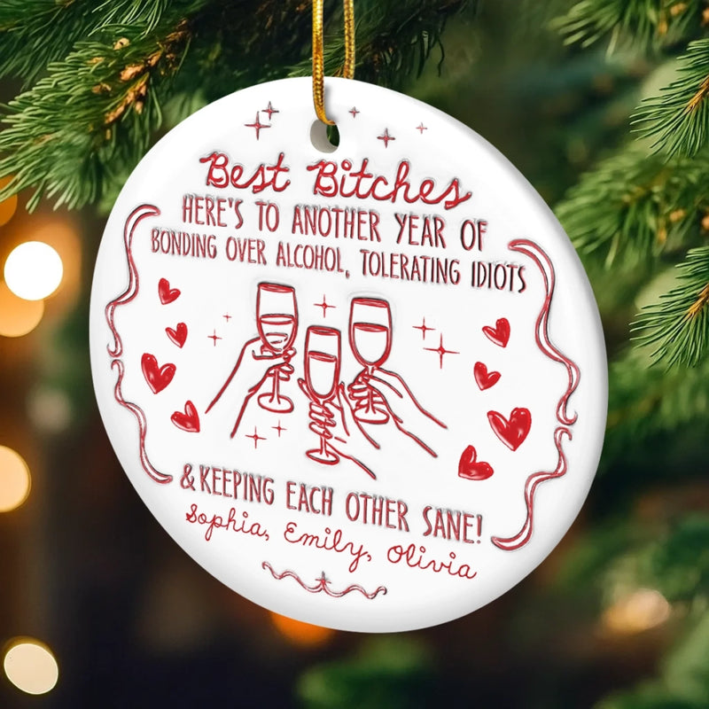 Custom Ceramic Ornament - Personalized Best Friend Christmas Birthday Gifts For Women, Besties, Sisters, BFF - No Bad Vibes Allowed