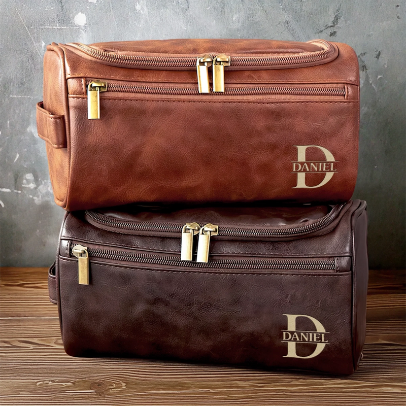 Custom Engraved Leather Toiletry Bag - New Arrival, Personalized Birthday Gifts For Dad, Brother, Grandpa, Husband - For The Man Who’s Always On The Move AMZ