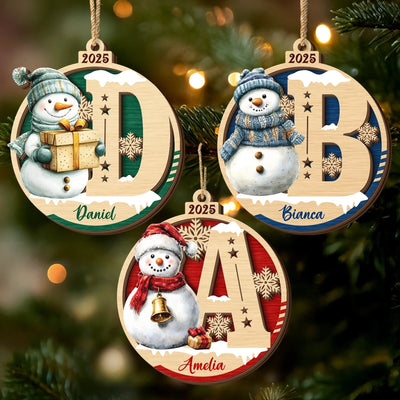 Custom Snowman Double Layer Wooden Ornament - Personalized Christmas Birthday Gifts For Mom, Dad, Brother, Sister, Kids - Where Love Feels Effortless
