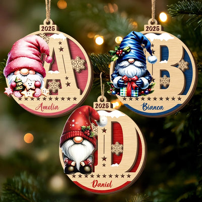 Custom Gnome Double Layer Wooden Ornament - Personalized Christmas Birthday Gifts For Mom, Dad, Brother, Sister, Kids - Moments Together Forever Treasured