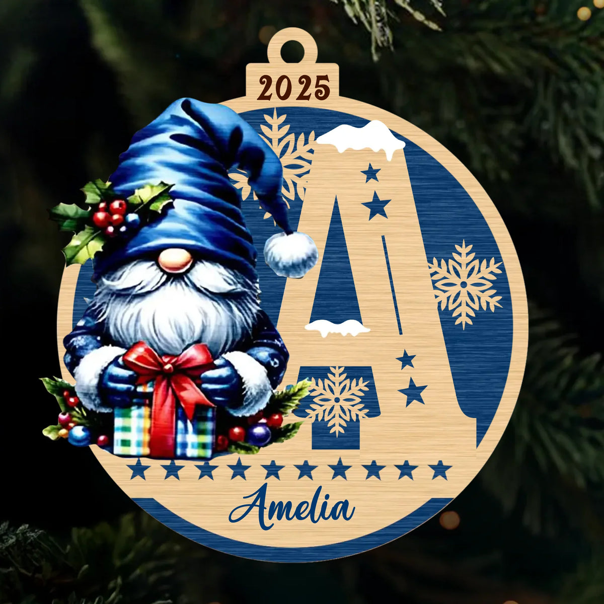 Custom Gnome Double Layer Wooden Ornament - Personalized Christmas Birthday Gifts For Mom, Dad, Brother, Sister, Kids - Moments Together Forever Treasured