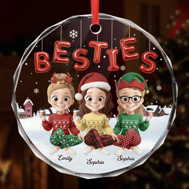 Custom Circle Glass Ornament - Personalized Best Friend Christmas Birthday Gifts For Women, Besties, Sisters, BFF - Good Energy Only