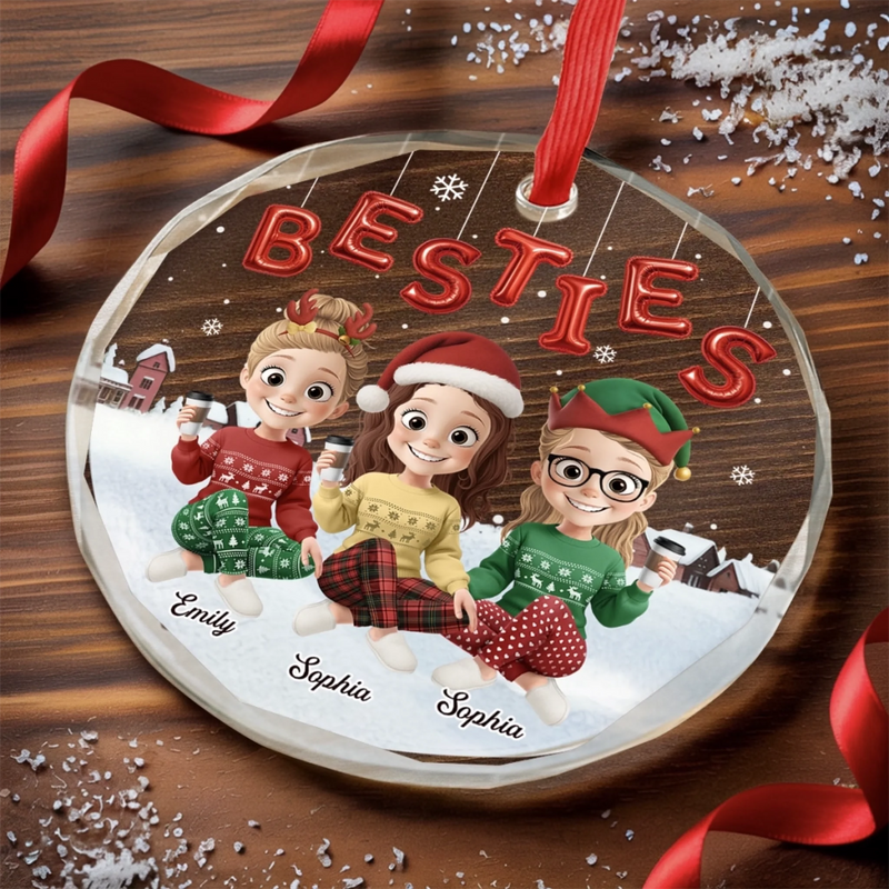 Custom Circle Glass Ornament - Personalized Best Friend Christmas Birthday Gifts For Women, Besties, Sisters, BFF - Good Energy Only
