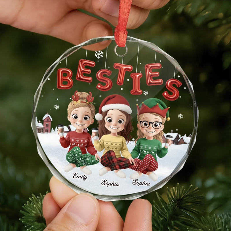 Custom Circle Glass Ornament - Personalized Best Friend Christmas Birthday Gifts For Women, Besties, Sisters, BFF - Good Energy Only