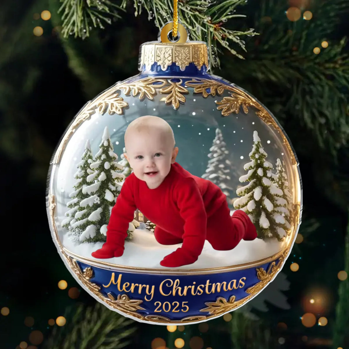 Custom Photo First Christmas Acrylic Ornament - Personalized  Christmas Baby Shower, Gender Reveal Gifts For New Moms, New Dads, New Parents - Little Star Of Our Holiday Night