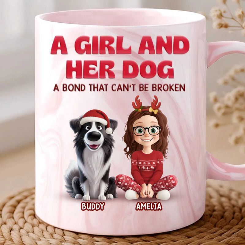 Custom 11oz Pink Marble Mug - Personalized Christmas Birthday Gifts For Dog Lovers, Dog Dad And Mom - Just A Girl And Her Chaos Coordinator