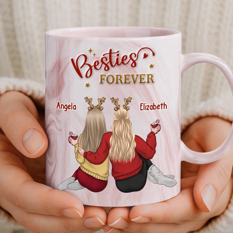 Custom 11oz Pink Marble Mug - Personalized Best Friend Birthday Gifts For Women, Besties, Sisters, BFF - Laughing Through Every Chapter