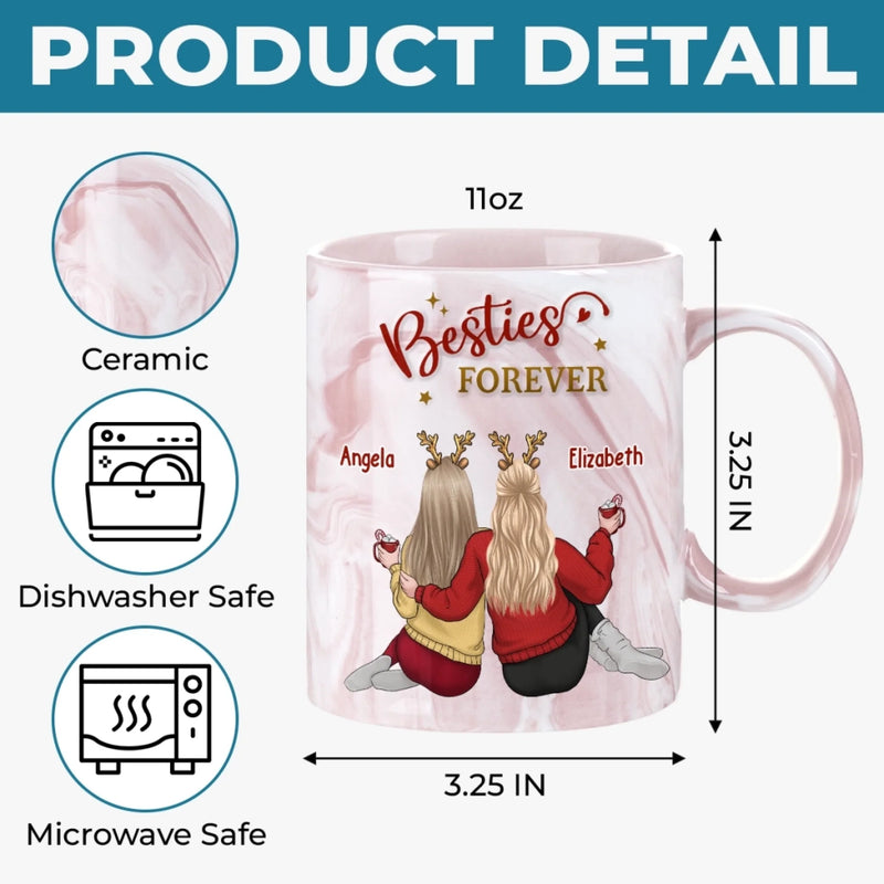 Custom 11oz Pink Marble Mug - Personalized Best Friend Birthday Gifts For Women, Besties, Sisters, BFF - Laughing Through Every Chapter