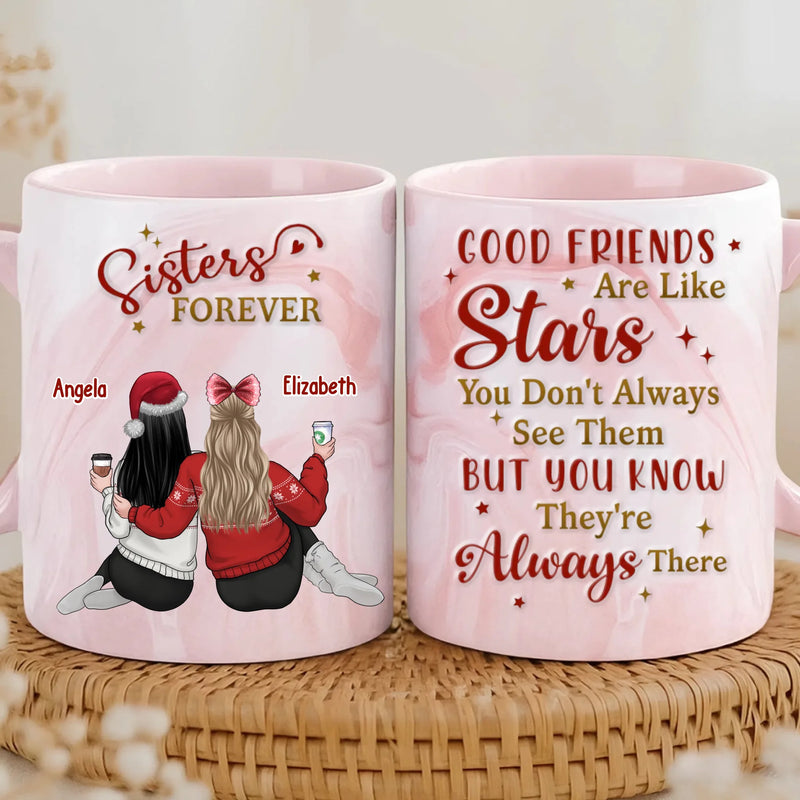 Custom 11oz Pink Marble Mug - Personalized Best Friend Birthday Gifts For Women, Besties, Sisters, BFF - Laughing Through Every Chapter