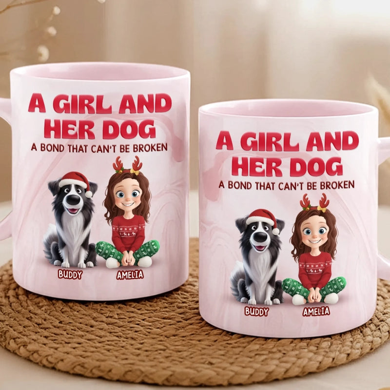 Custom 11oz Pink Marble Mug - Personalized Christmas Birthday Gifts For Dog Lovers, Dog Dad And Mom - Just A Girl And Her Chaos Coordinator