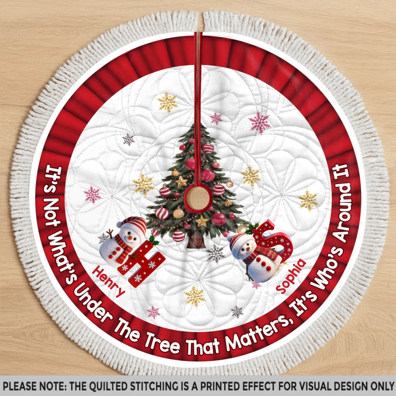 Custom Snowman Tree Skirt - Personalized Christmas Birthday Gifts For Mom, Dad, Brother, Sister, Kids - Hearts Shine Together This Christmas