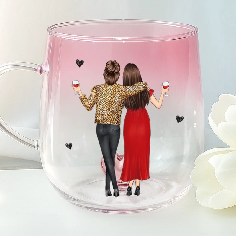 Custom Gradient Glass Mug - Personalized Best Friend Birthday Gifts For Women, Besties, Sisters, BFF - Pouring Memories Since Day One