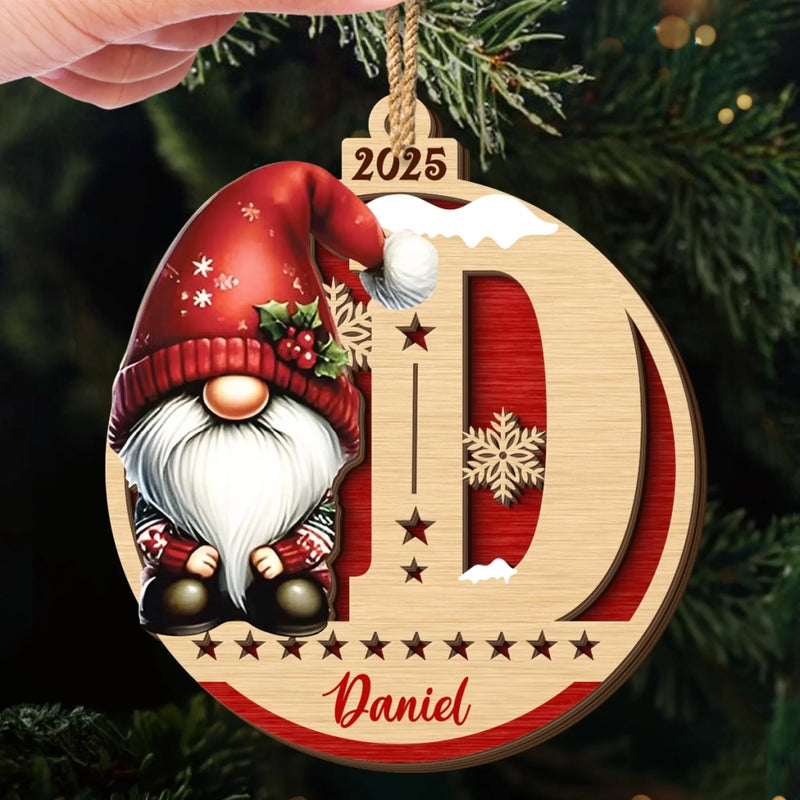 Custom Gnome Double Layer Wooden Ornament - Personalized Christmas Birthday Gifts For Mom, Dad, Brother, Sister, Kids - Moments Together Forever Treasured