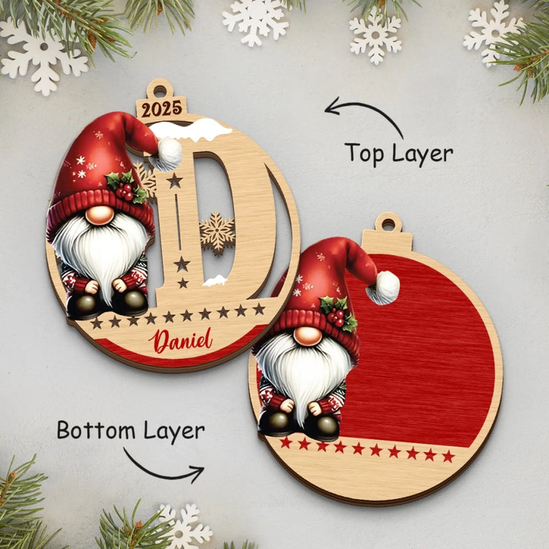 Custom Gnome Double Layer Wooden Ornament - Personalized Christmas Birthday Gifts For Mom, Dad, Brother, Sister, Kids - Moments Together Forever Treasured