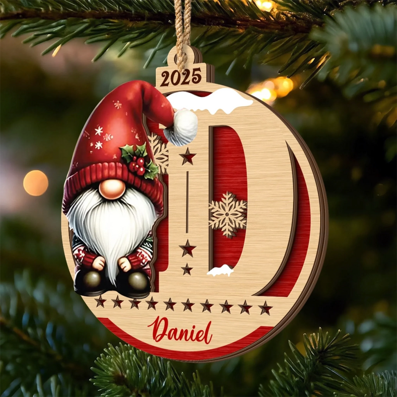 Custom Gnome Double Layer Wooden Ornament - Personalized Christmas Birthday Gifts For Mom, Dad, Brother, Sister, Kids - Moments Together Forever Treasured